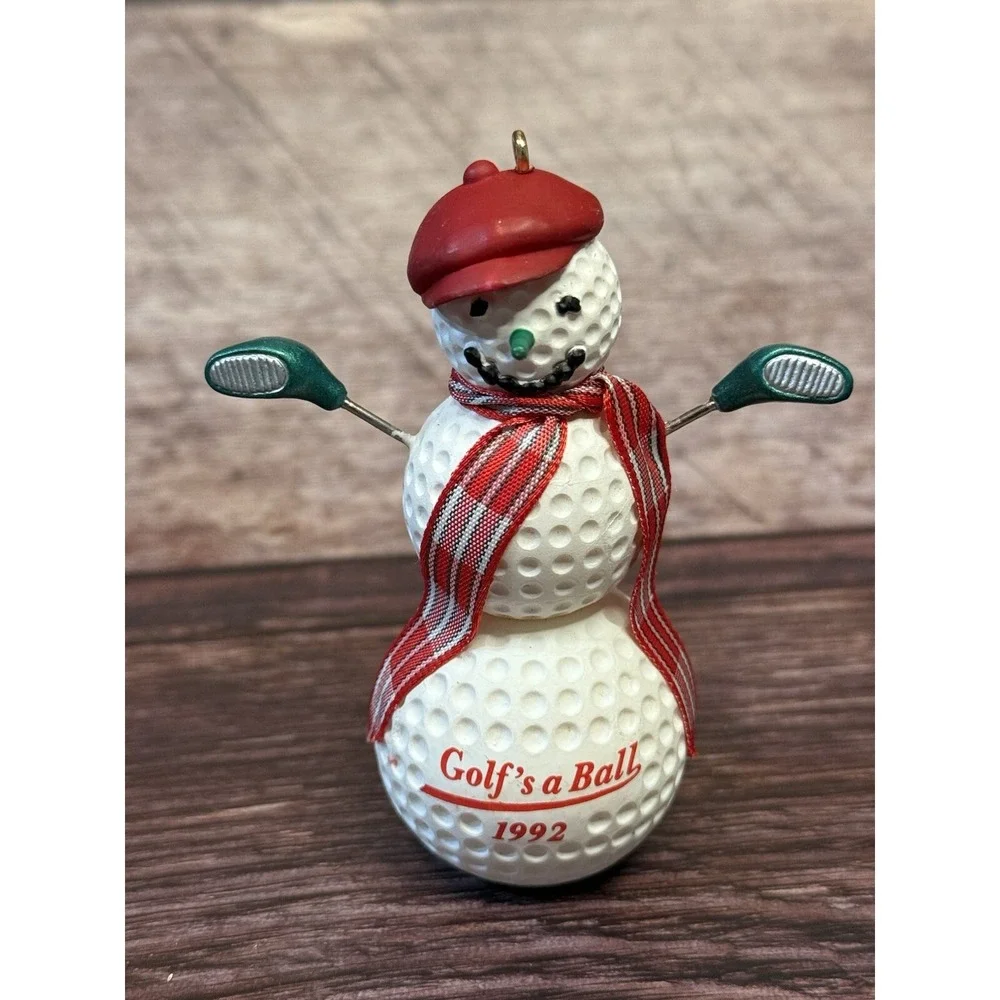 Golf's a Ball Snowman Golfer W/ Club Arms ~Hallmark Christmas Ornament 1992